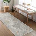Bavni 2x5 Washable Runner Rug for Hallway, Vintage Grey Rug with Non-Slip Backing, Oriental Distressed Print Indoor Kitchen Runner, Low Pile Thin Soft Small Rugs for Entryway, Bedroom, Laundry Room