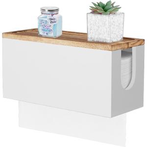 Paper Towel Dispenser Wall Mount, Wooden Bathroom Paper Towel Holder with Lid for Home and Commercial, Countertop C-Fold, Z-Fold, Trifold Paper Hand Towel Dispenser for Kitchen Office, White