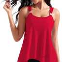 RXRXCOCO Women Tankini Bathing Suits Ruffle High Waisted Swimsuit Plus Size Tummy Control Swimwear 2026 (Red, XL)