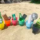 Home Queen Beach Cup Holder with Pocket, Multifunctional Sand Cup Holder for Beverage Phone Sunglass Key, Beach Accessory Drink Sand Coaster, Set of 6 (Navy, Teal, Yellow, Orange, Blue and Pink)