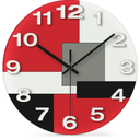 WISKALON Abstract Geometric Glass 12" Wall Clock in White, Grey, Red and Black - Battery Operated, Silent Non Ticking Quartz Clock for Home, Kitchen, Living Room, Bathroom, Bedroom, or Office Decor