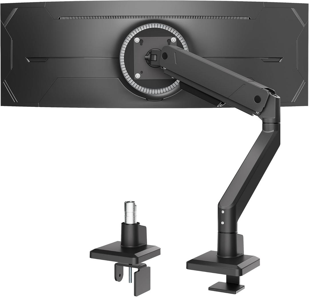 monTEK Single Monitor Arm for Max 45 Inch Ultrawide Screens Adjustable Monitor Desk Mount Holds 35 Lbs Cable Management with Clamp/Grommet Desk Mount, VESA 75/100mm, MA1007BK (Black)