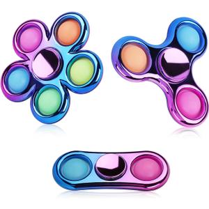 3 Pack Pop Fidget Spinner, Ideal Decompression Fidget Toys Adult Fidget Spinner for Relief, Goodie Bag Stuffers Return Gifts Birthday Party Favors Classroom Carnival Prize for Kids Boys Girls (Purple Blue)