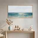 Aurlan Large Abstract Blue Coastal Framed Canvas Wall Art Set-40"x20"