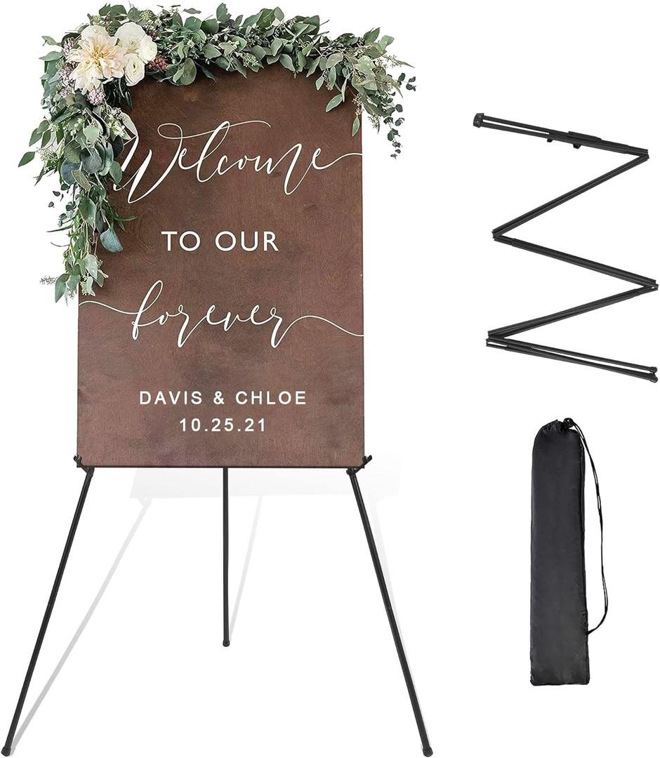DANMO Easel Stand for Wedding Sign Poster 63'' Instant Display Easel for Floor Adjustable Metal Art Easel Black