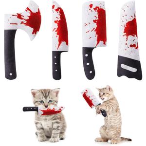 Potaroma 4Pcs Cat Toys, Horror Halloween Knife-Shaped Kitten Catnip Crinkly Sound Toys, Indoor Exercise for All Cat Breeds 6.5 Inches