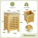 Bamboo End Table with Removable Cushion and Hidden Storage, 2-in-1 Ottoman Side Table with Breathable Grid Design for Small Space, Living Room, Bedroom, Balcony, Entryway
