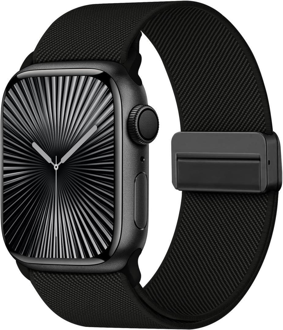 6 x Stretchy Band with Magnetic Clasp Compatible for Apple Watch Bands Women Men 38mm 40mm 41mm 42mm 44mm 45mm 46mm 49mm, Nylon Sport Solo Loop for iWatch Series 11/10/9/8/7/6/SE/5/4/Ultra 3 2 1 (Black)