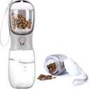 Dog Water Bottle with Food Container, Portable Leak Proof Pet Water Dispenser for Walking Hiking Travel, Puppy Essentials Accessories for Small Large Dogs, Dog Gifts (10oz/15oz/19oz) (Grey)