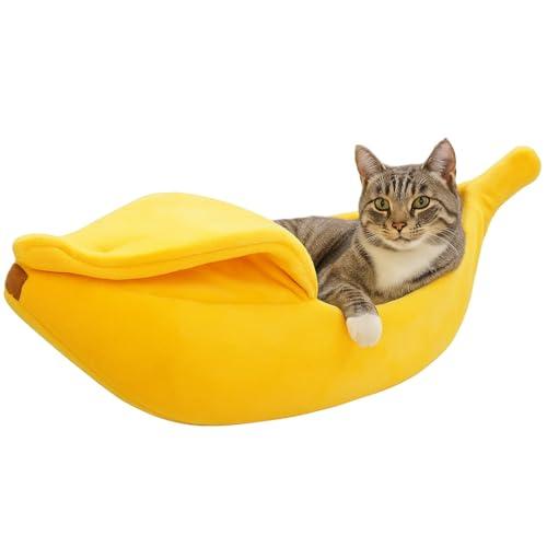DSDESHU Banana Cat Bed for Cats & Small Dogs – Funny Yellow Plush Pet Cave, Comfy Indoor Hideaway for Kittens, Puppies, and Small Pets