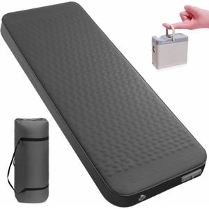 Self Inflating Sleeping Pad with Electric Pump, 4" Ultra-Thick Memory Foam Camping Sleeping Mat with Pillow, 9.5 R-Value Insulated Camping Pad Mattress for Travel Car Tent (Grey-4Inches)