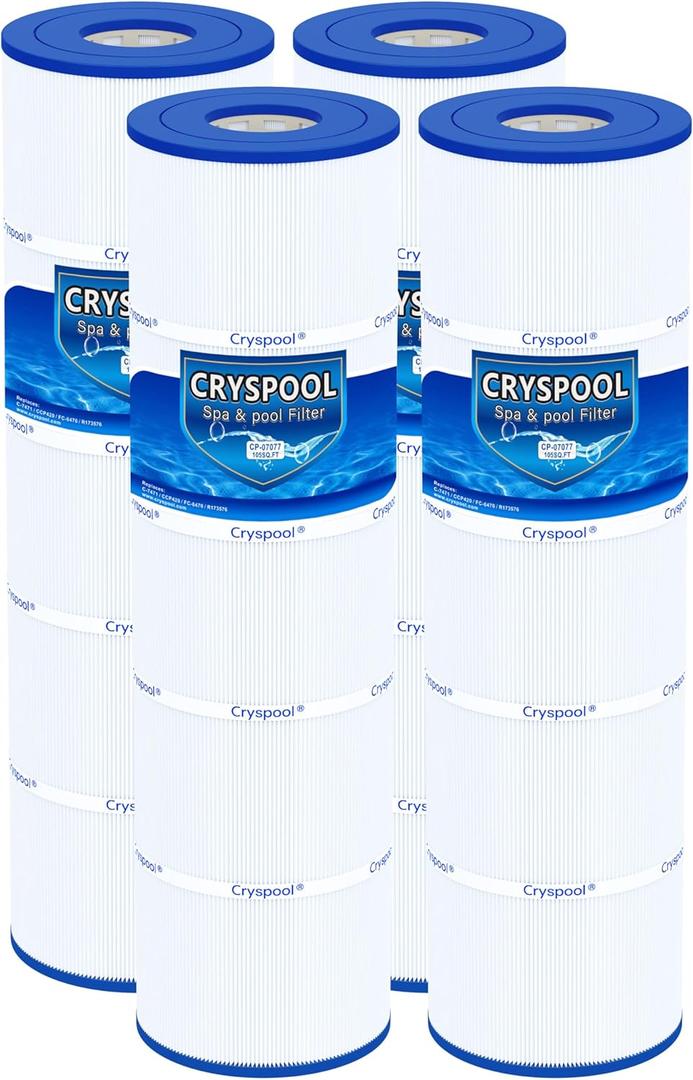 Cryspool 07077 Filter Compatible with CCP420, Clean and Clear Plus 420, PCC105-PAK4, R173576, C-7471, 178584, 817-0106, FC-6470, 4105 Sq. Ft Pool Filter Cartridges, LOD: 26-1/16"7, 4 Pack