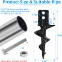 Dock Auger for 2" OD Pipe w/ 1.725" ID or 1.790" ID, Dock Sand Auger for PVC Tubing Sandbar Anchor or Aluminum Dock Post Pole,Stationary/Floating Dock Auger Anchors for Mud,Sand,Lake,Clay,River Bottom