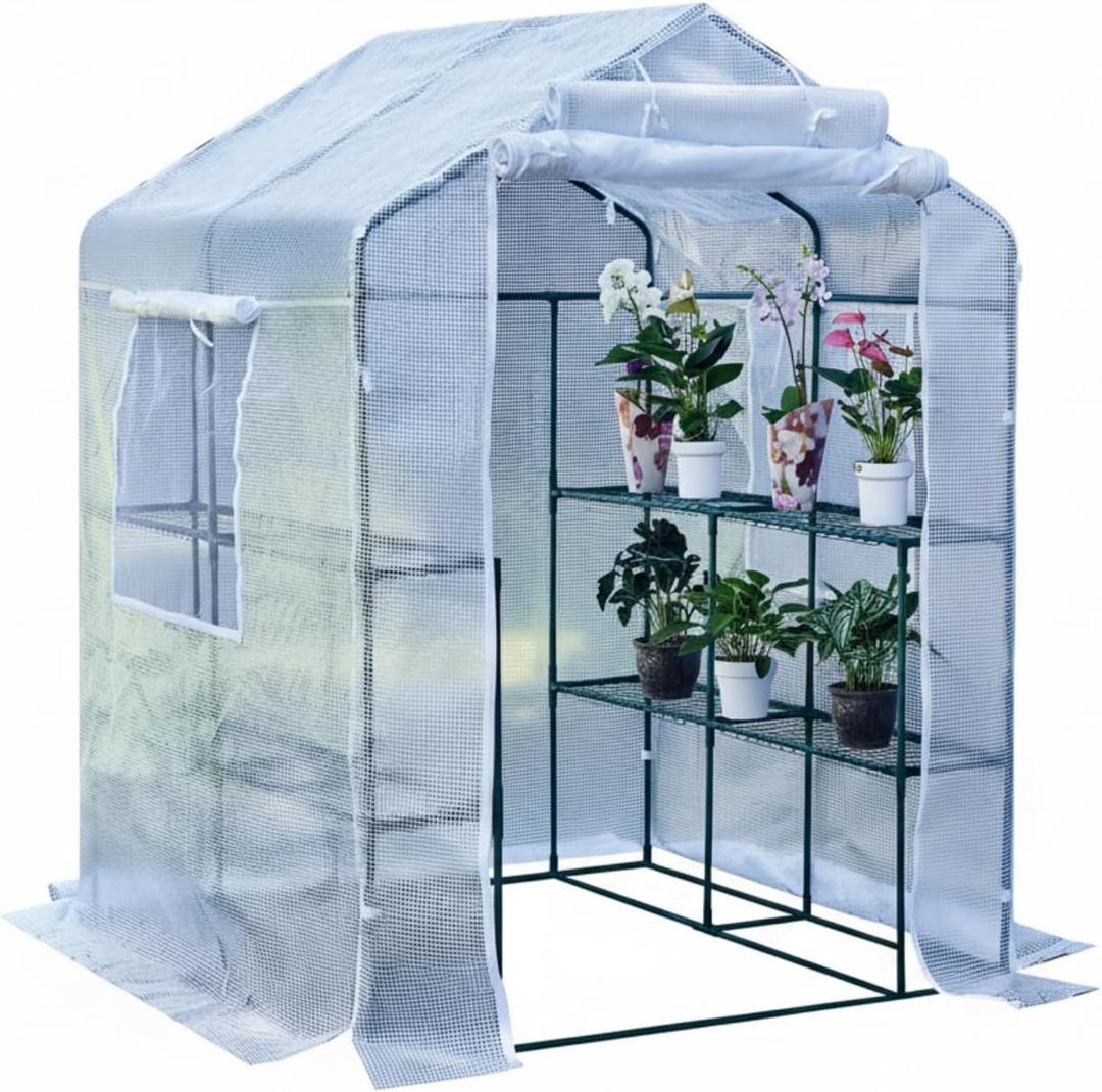 56x55x74 Inch Greenhouse for Outdoors,3 Tier 8 Shelves White, Large