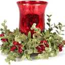 Ganz Kissing Krystals Small Red Mecury Glass Hurrican Candle Holder and Mistletoe Set