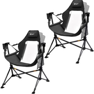 Portal Hammock Camping Chair, Portable Outdoor Swinging Chairs, Rocking Chair for Adults with Adjustable Back and Height for Lawn, Backyard, Patio, Supports 400 lbs, Mesh High Back, Black, 2 Pack