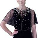 Pearls Wedding Capes Shawl Wrap Shrug Bridal Evening Dress Jackets Flapper Bolero Cover Up for Party Formal (Black)