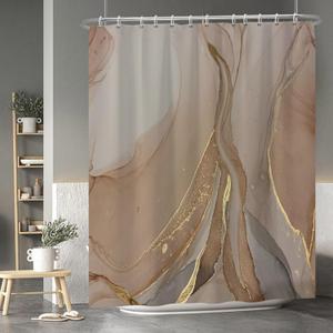 Baocicoo Brown Gold Marble Shower Curtain Set Golden Cracked Lines Modern Shower Curtains for Bathroom Living Room Decor Polyester Durable Waterproof Curtain for Bathroom with Hooks 72x84 Inches (72W x 84H(Extra Height))