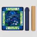 American Mahjong Mat with Rules, 22 x 22 Inch Chinoiserie Koi Pond Mahjong Table Cover, Non-Slip Rubber Game Mat with Carrying Bag