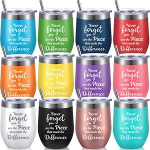 Sieral Thank You Gifts for Women Appreciation Wine Tumbler for Employee Teacher Inspirational Birthday Graduation Gift You Are Awesome/sister with Straw Stainless Steel 12 oz(Vivid Style,12 Pcs)