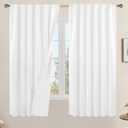 LAMIT 100% White Blackout Curtains for Bedroom, 63 Inches Polyester Textured Thermal Curtains Back Tab and Rod Pocket Burlap Panels with White Liner for Farmhouse/Living Room, 2 Panels, 52 x 63 Inch