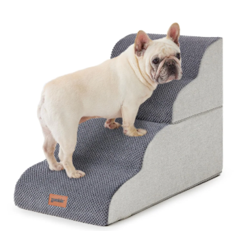 ZOMISIA Dog Stairs Ramp for Bed 19.7" H  Pet Stairs Steps for Small to Medium Dogs to Get on Bed and Couch, 35D Foam with NonSlip Bottom Beige, 4 Steps