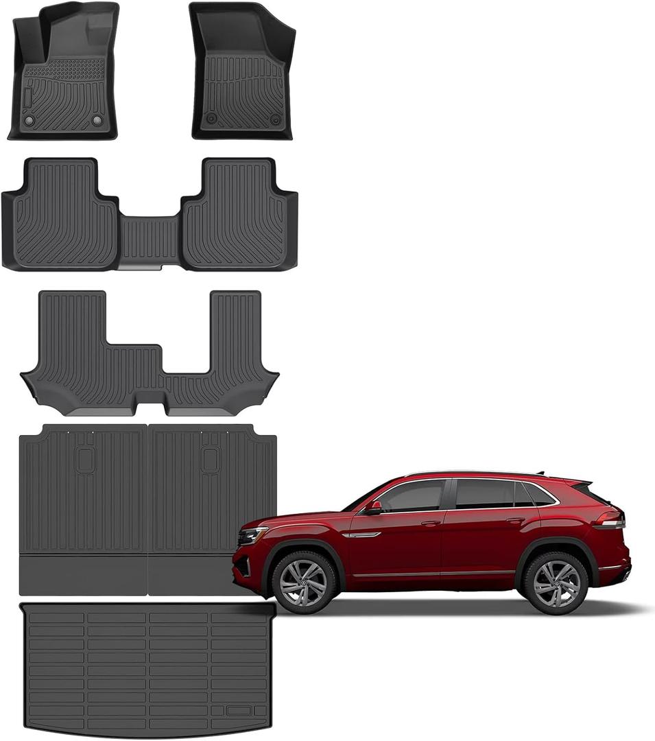 for Volkswagen Atlas Floor Mats 2018-2025 2026(Only 7 Seats),Car Mats for VW Atlas All Weather Anti-Slip Waterproof Mats Backrest Cargo Liner Accessories 2018 2019 2020 2021 2022 2023 2024 2025 2026