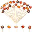 240pcs Fall Cocktail Picks Autumn Theme turkey squirrel pumpkin maple leaf Bamboo Cocktail Toothpicks Fruit Sticks Sandwich Appetizer Charcuterie Skewers for Thanksgiving Day Decorations Party