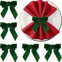 APTWOW Christmas Napkin Rings Set of 6 - Green Bow Velvet Napkin Holders, Chic Xmas Holiday Napkin Rings for Birthday Party, Anniversary Dinner, and Wedding Table Decorations