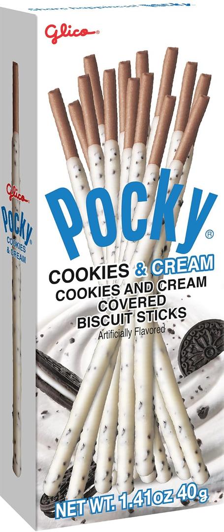 Glico Pocky Cookies And Cream Covered Biscuit Sticks, Artificially Flavored, 1.41 Ounces (Pack Of 20) Best By 02/19/27