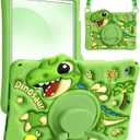 Boaretiu for iPad 6th/5th Gen Case, for iPad Air 2nd/Air 1st/Pro 9.7 inch 2016 Case - Cute Cartoon Silicone Cover with Adjustable Shoulder Strap & Rotating Stand for Kids Boys Girls, Green Dinosaur