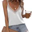 Verdusa Women's Guipure Lace Deep V Neck Cami Top Color Block Sleeveless Summer Tops White, Small