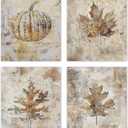 2 x TLESKE Vintage Fall Leaves Pumpkin Posters Prints Unframed 8x10 Set of 4, Autumn Rutsic Maple Oak Leaf Wall Art Prints Decor for Farmhouse Bedroom Living Room, Thanksgiving Wall Pictures (10L" x 8W")