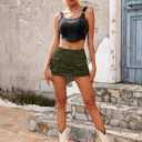 ELLEVEN Women's Low Waist Mini Cargo Skirt Y2K, High-Stretch Bodycon Button Denim Skirt with Pockets (Green, M)