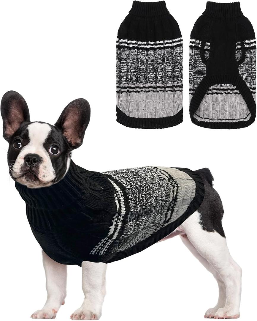Mihachi Soft Warm Dog Sweater, Cold Weather Turtleneck Knitted Pullover Dog Clothes Costume with Leash Hole for Cats & Puppies, Black, S