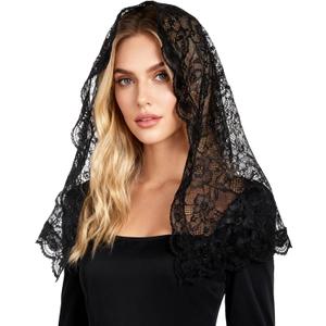 DOCILA Lace Veil Scarf Women Print Church Veils Mass Mantilla Religious Christian Prayer Shawl Bridal Wedding Head Covering