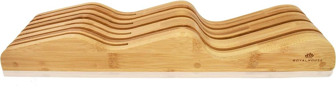 ROYALHOUSE Bamboo Knife Block Holder, In-Drawer Knife Drawer Organizer,Knife Block without Knives, Fit for 7 Knives, Perfect for Home and Chefs, Gift for Any Occasion and Housewarming