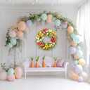 22 Inch Easter Wreath for Front Door, Tulip Wreaths with Eucalyptus, Spring Wreath Decor for Porch Wall Indoor Outdoor, Pink White Yellow Floral Home Decor
