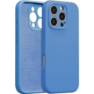iPhone 16 Pro Max Case Silicone,with [Full Camera Protection][Soft Anti-Scratch Microfiber Lining],Liquid Silicone Ultra Slim Shockproof Phone Case for Men Women Girls-Finch, Blue