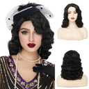 Black Curly Finger Wave Wigs for Women Long 1920s Wig Vintage Wigs Lady Synthetic Cosplay Costume Wig
