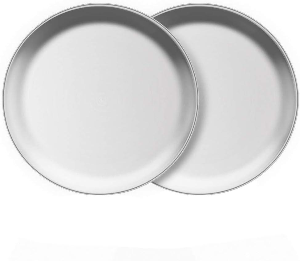 Steel Plates 2 Set 8 Inch Metal Round Dinner Plate Dishes for Serving/Snack/Camping, Dishwasher Safe Metal Dinner Plate