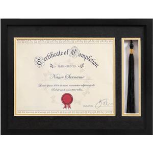 Eletecpro 12x16 Diploma Frame with Tassel Holder for 8.5x11 Document or Certificate, Degree Frame for Graduations with 2 Mats Black & Gold, Real Glass