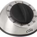 CDN Compact 60-Minute Mechanical Timer | Easy-to-Read 2.5” Dial | Loud 3-Second Alarm | Ideal for Cooking or Baking | Countertop or Wall Mountable | Silver Finish | MT1