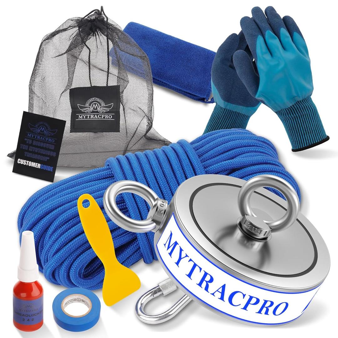 2300 lbs Magnet Fishing Kit, Double Sided Neodymium Fishing Magnet Kit with 20m (65 Foot) Durable Rope, Powerful Magnets for Fishing and Magnetic Recovery Salvage (Blue)