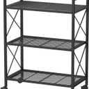 SONGMICS 3-Tier Metal Storage Rack with Wheels, Mesh Shelving Unit with X Side Frames, 23.6-Inch Width, for Entryway, Kitchen, Living Room, Bathroom, Industrial Style, Black UBSC163B01