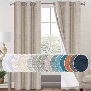 PrinceDeco 100% Blackout Curtains for Bedroom 84 Inches Long Linen Blackout Thermal Drapes Privacy Protection Room Darkening Window Curtain with White Liner, 2 Panels Set, W42 X L84,Stone