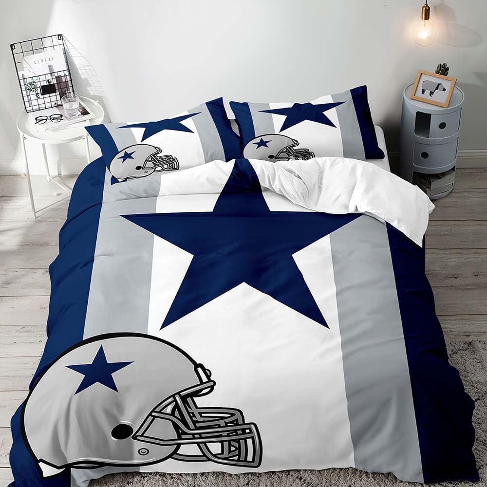 VIVIHOME 2PCS American Football Duvet Cover Set, Twin Bedding Sets, Sports Bedding, Grey White Navy Blue Striped Comforter Cover, Modern Bedroom Decor for Men Husband Boyfriend Teen Boy, 1 Pillow Sham