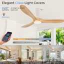 52 inch Smart Flush Mount Ceiling Fans with Lights, Low Profile Ceiling Fan with WIFI Alexa and App Remote Control, Quiet DC Motor, 3 Blades Wood Modern fan for Indoor Outdoor Bedroom Patio, Nature