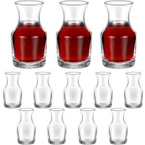 12 Pack Single Serving Wine Carafe Glass Small Mini Carafe Individual Wine Refill Decanter for Dinner Parties Tastings Bars Restaurants (7.7 oz)