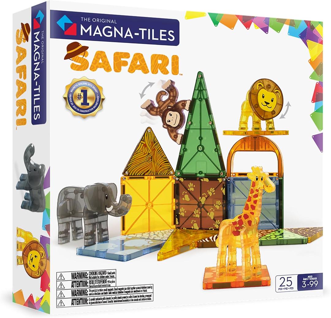 MAGNA-TILES Safari Animals 25-Piece Magnetic Construction Set, The ORIGINAL Magnetic Building Brand